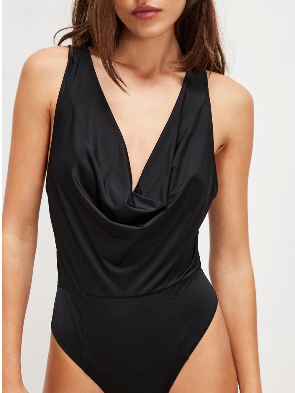 NWOT Free People when and where Black low Draped-One-Piece Bodysuit